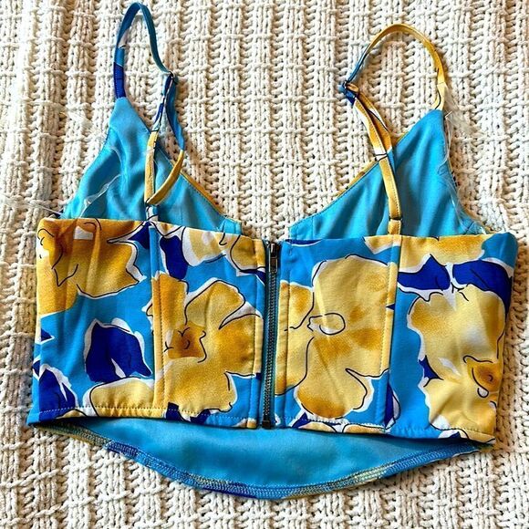 NWOT L.A. Hearts Pacsun Notched Neck Corset Cropped Top XS Floral Tropical - Picture 4 of 10